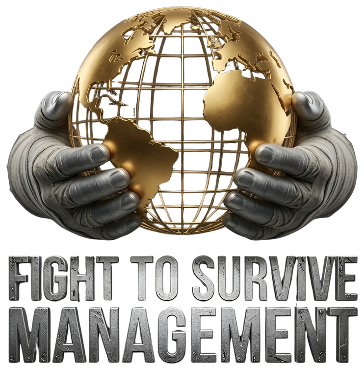 Fight To Survive Management: gold globe held by gloved hands